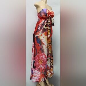 Xhilaration Women's XS Strapless Maxi Dress Lined Elastic Top Flowing Colorful